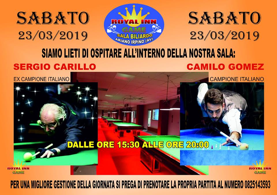 Ospiti della sala biliardo Sergio Carillo e Camilo Gomez